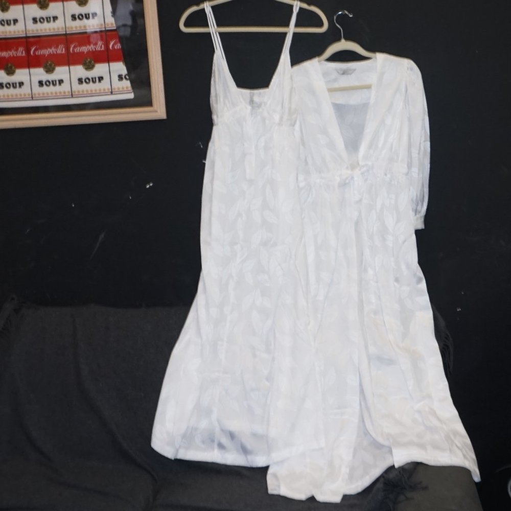VTG Bert Yelin for Iris gown + peignoir robe bridal white satin jacquard New Con